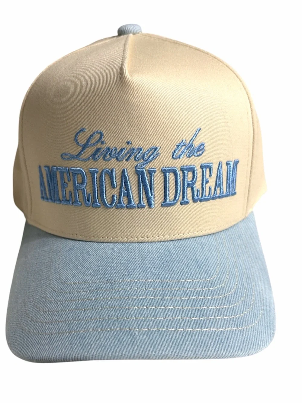 NWOT C.C. Living the American Dream Beige and Light Blue Cap